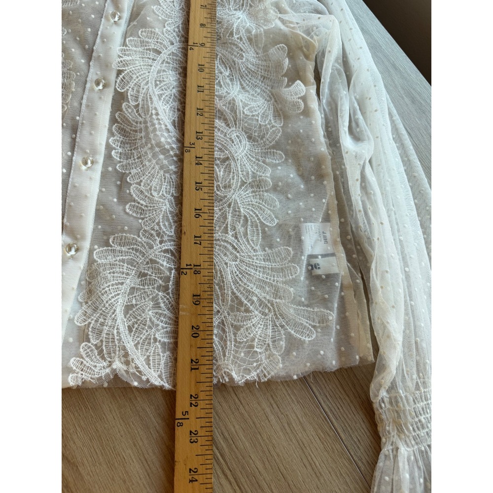 Women's White Sheer Lace Swiss Dot Blouse Small Romantic Victorian bride bridal - Picture 11 of 12